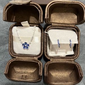 Beautiful real sapphire & diamond flower pendant necklace with hoops